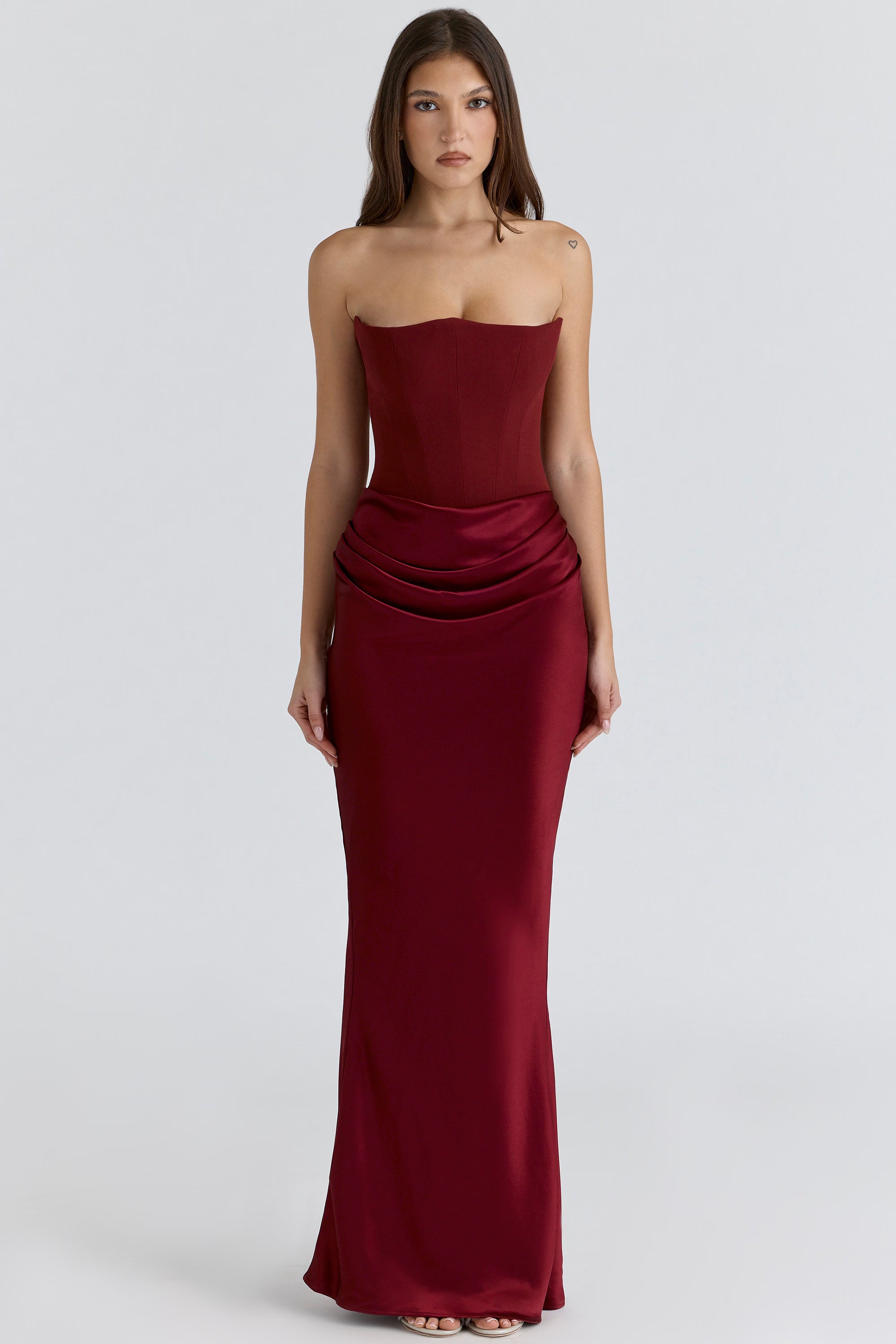 Dames Elegante Strapless Maxi Jurk met Lange Rok
