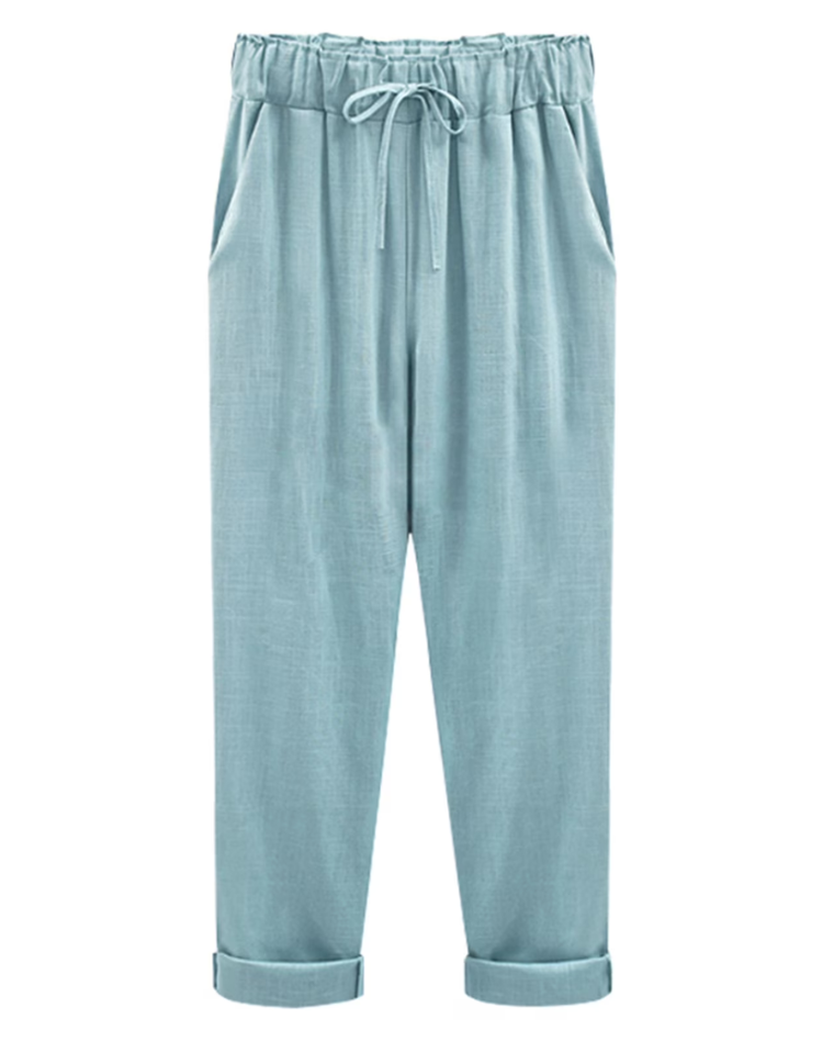 Lightweight Pants with Elastic Waist and Tapered Legs