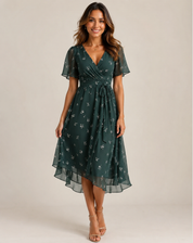 Women's Midi Dress with V-Neck and Floral Print