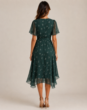 Women's Midi Dress with V-Neck and Floral Print
