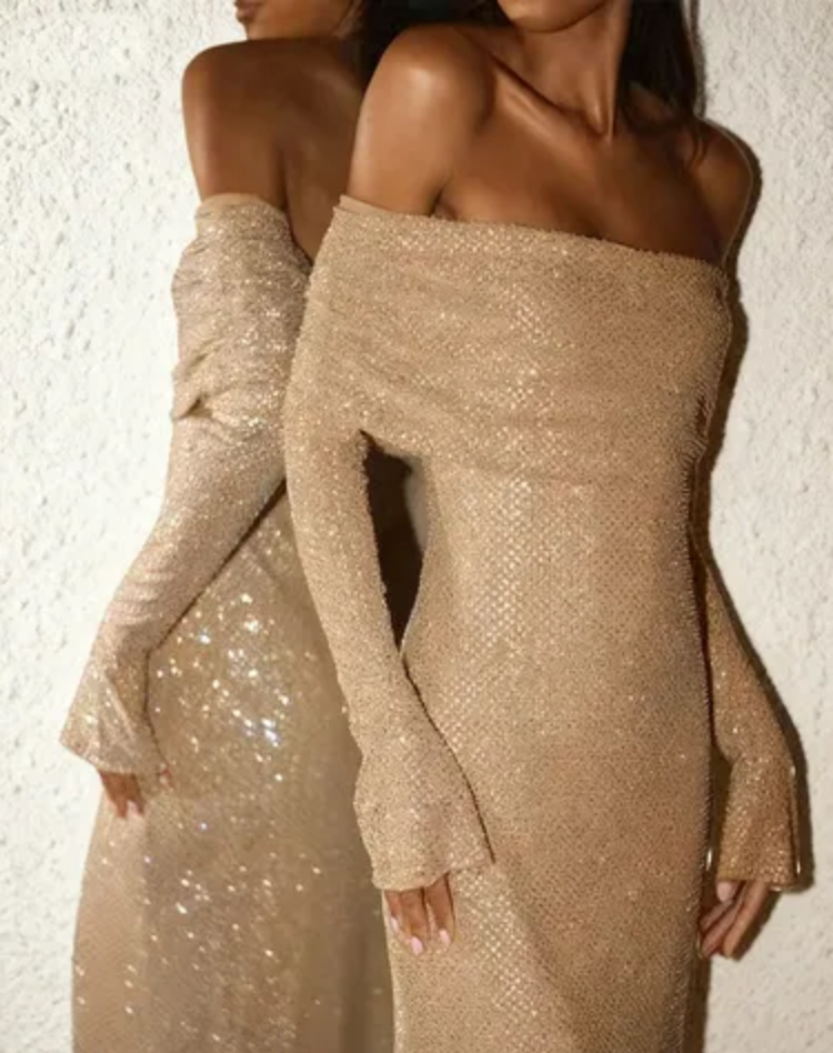 Glitter Off-Shoulder Maxi Jurk voor Dames