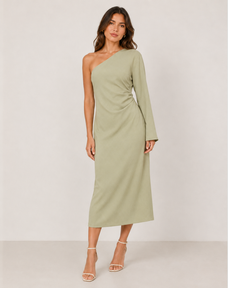 Zara - sukienka maxi na jedno ramię o eleganckim kroju