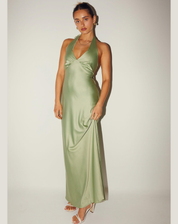 Lotte - Satin Women's Maxi Halter Dress with Split
