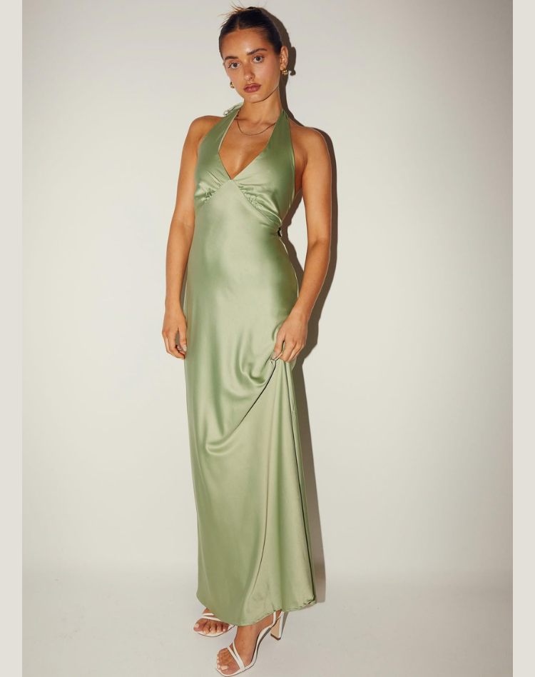 Lotte - Satin Women's Maxi Halter Dress with Split