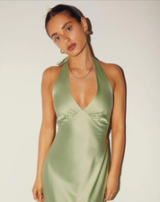 Lotte - Satin Women's Maxi Halter Dress with Split