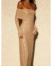 Glitter Off-Shoulder Maxi Jurk voor Dames