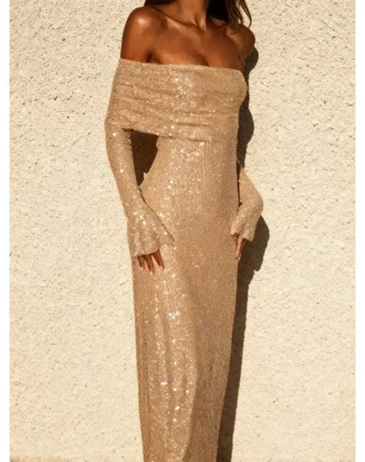 Glitter Off-Shoulder Maxi Jurk voor Dames