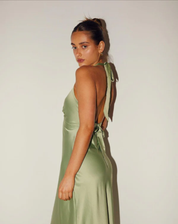 Lotte - Satin Women's Maxi Halter Dress with Split