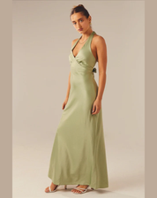 Lotte - Satin Women's Maxi Halter Dress with Split