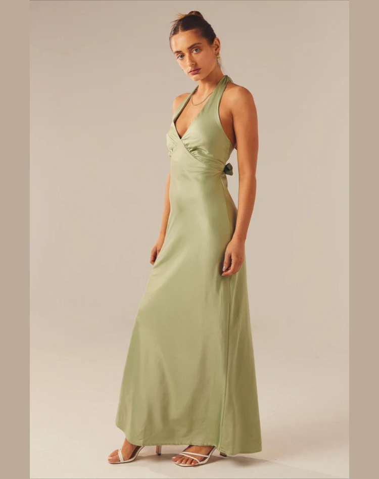 Lotte - Satin Women's Maxi Halter Dress with Split