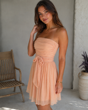 Strapless Glitter Mini Jurk Met Grote Strik Cocktail Feest Voor Dames