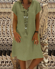 Women's Lightweight V-Neck Dress with Short Sleeves