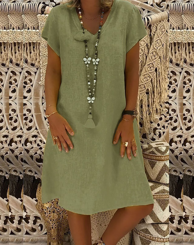 Women's Lightweight V-Neck Dress with Short Sleeves