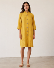 Airy Linen Women’s Midi Dress with Collar and Button Closure