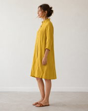 Airy Linen Women’s Midi Dress with Collar and Button Closure