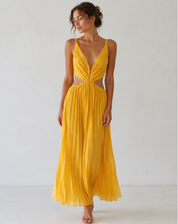 Elegant Pleated Cocktail Dress with Deep V-Neck for Women