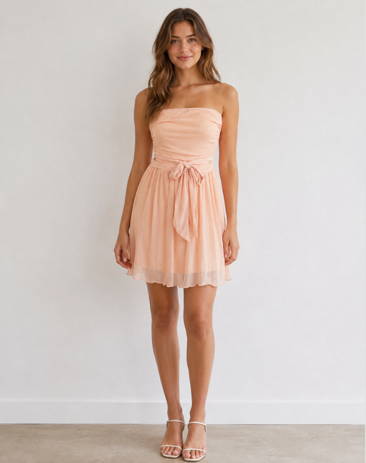 Strapless Glitter Mini Jurk Met Grote Strik Cocktail Feest Voor Dames
