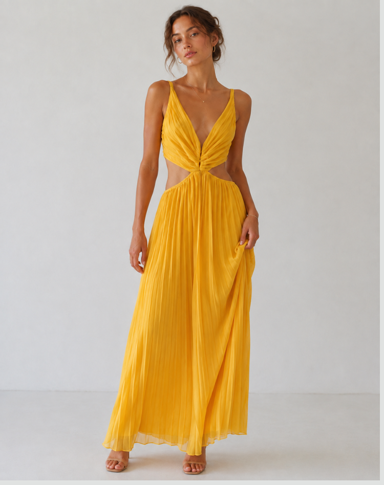 Elegant Pleated Cocktail Dress with Deep V-Neck for Women