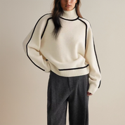 Warm Knitted Turtleneck for Women with Stripe Detail
