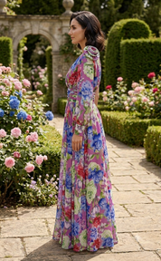 Purple Maxi Dress With One Shoulder And Floral Print