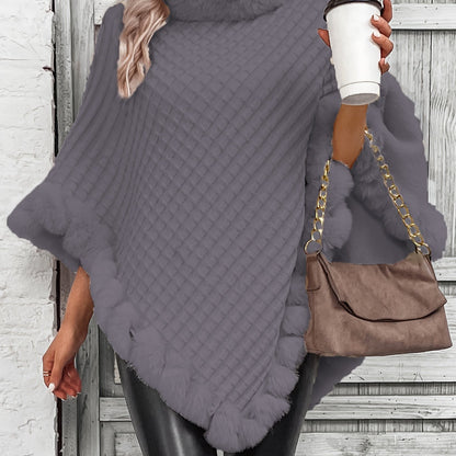 Stijlvolle Warme Poncho Trui Voor Dames Met Bont Col