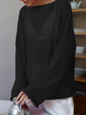 Zwarte luchtige knit trui – stijlvolle basic met wijde mouwen