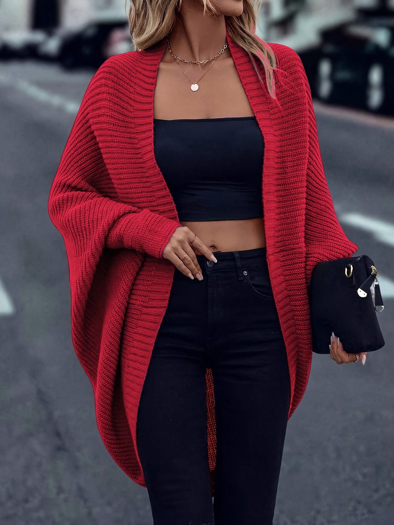 Zacht Oversized Vrouwen Openvallend Lichtgewicht Gebreid Vest