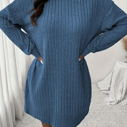 Knusse Geribde Mini Sweaterjurk Met Col Voor Dames