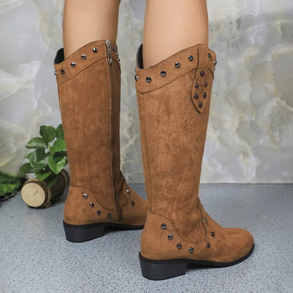 Vrouwen Bruine Winterse Kniehoge Laarzen met Parelaccenten