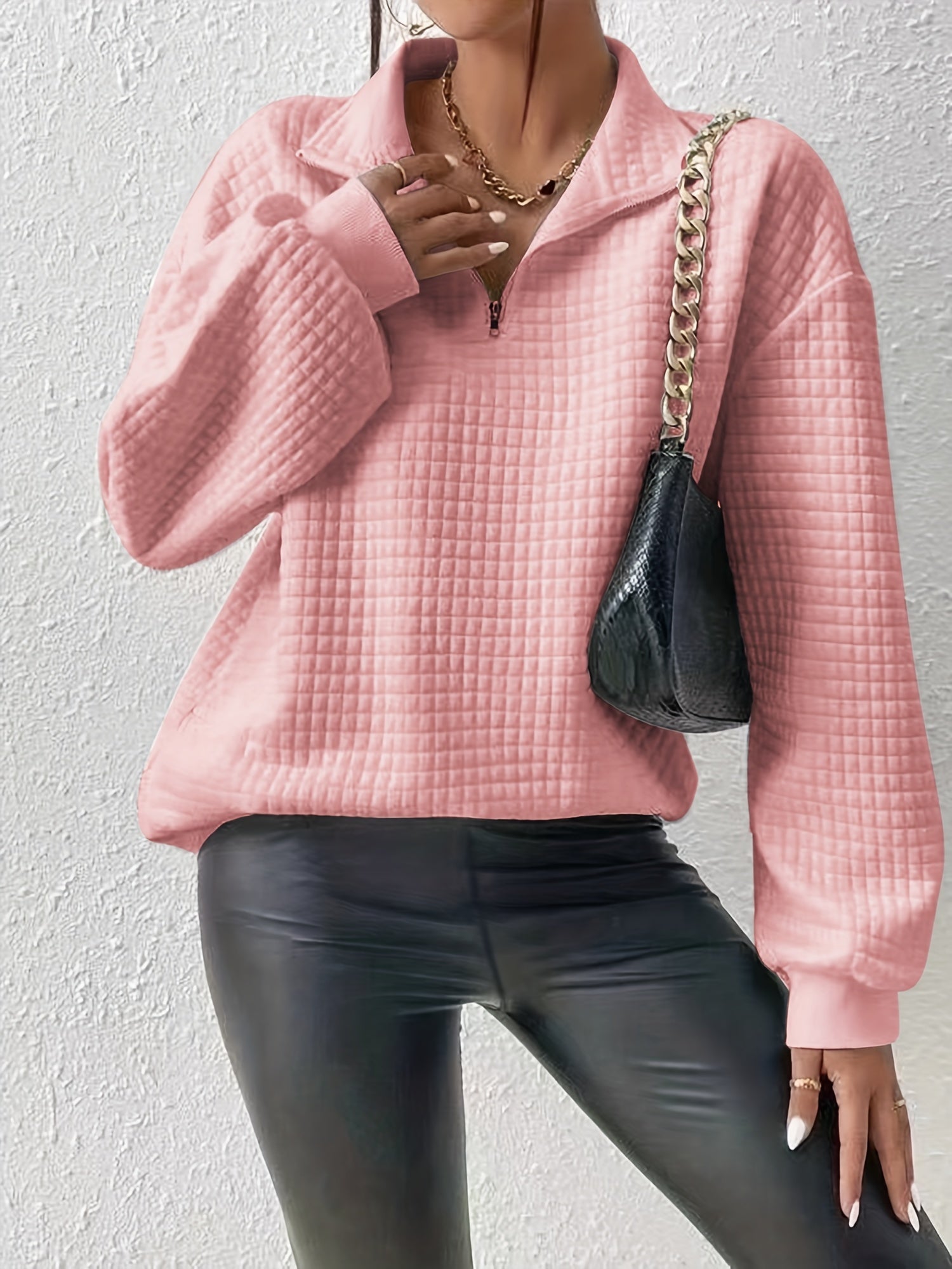 Dames Casual Sweater met Kwartrits en Wafelstructuur
