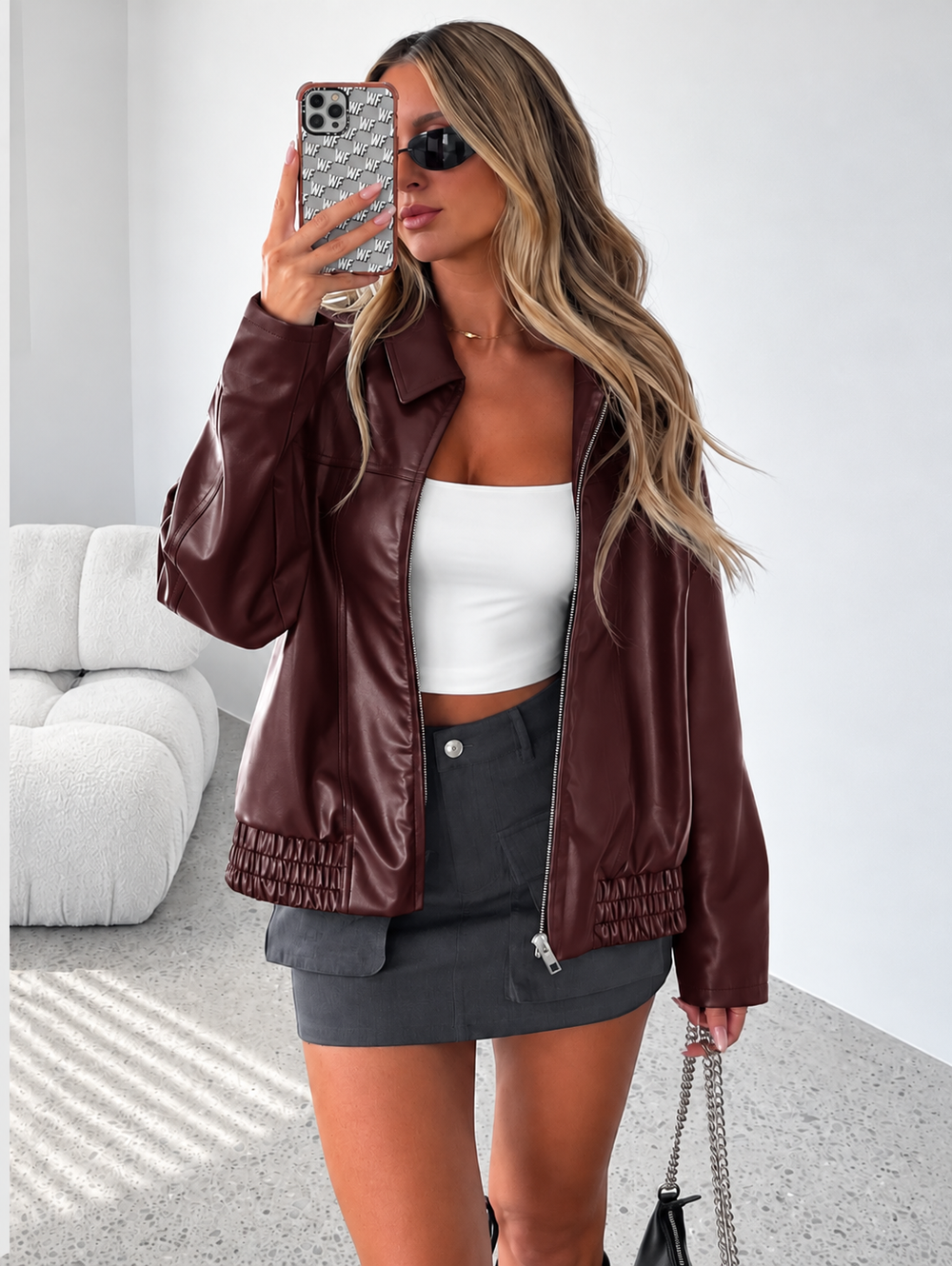 Dames Trendy Oversized Kunstleren Jack Met Brede Kraag