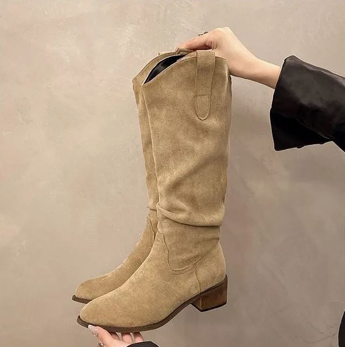 Women's Cowboy Boots Mid-Height with Zipper, Pointed Toe, and Low Heel