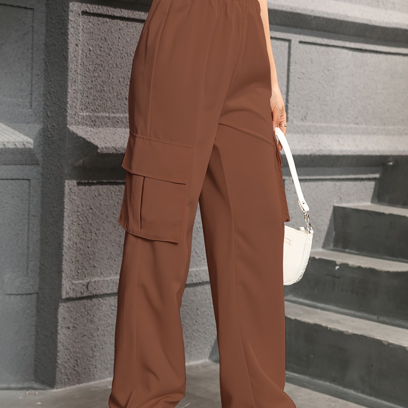 Trendy Cargo Broek Voor Dames Met Hoge Taille En Rechte Pijpen