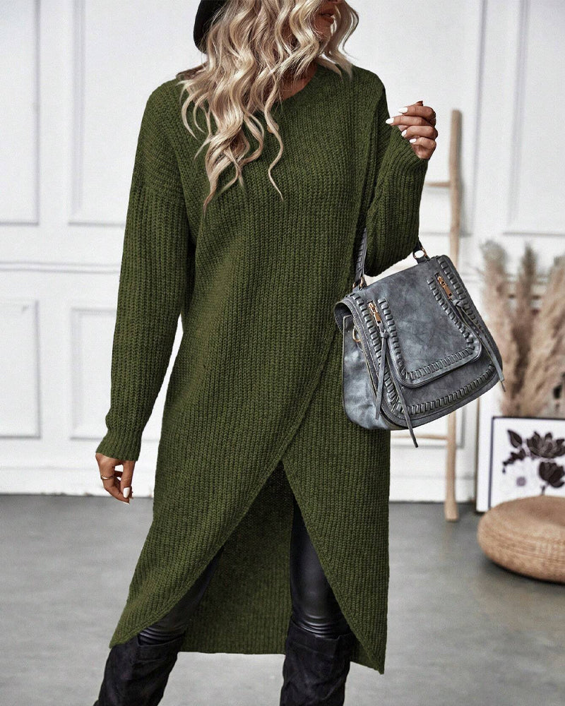 Winter Gebreide Sweater Jurk Vrouwen asymmetrische midi