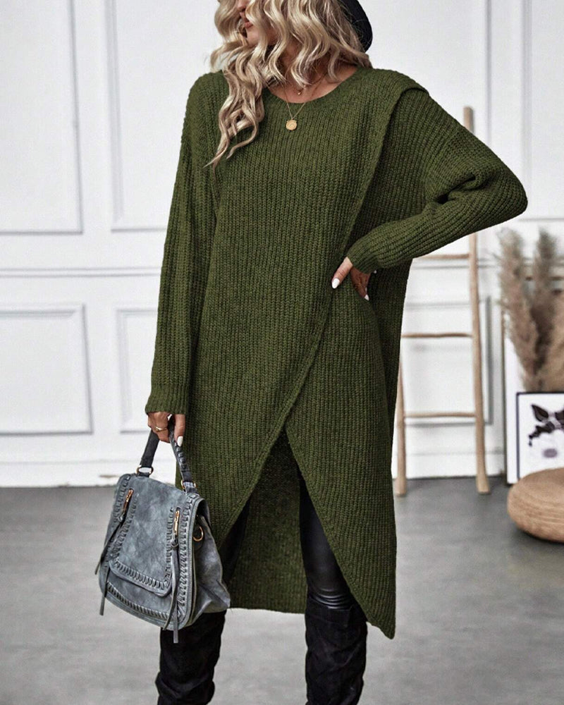 Winter Gebreide Sweater Jurk Vrouwen asymmetrische midi