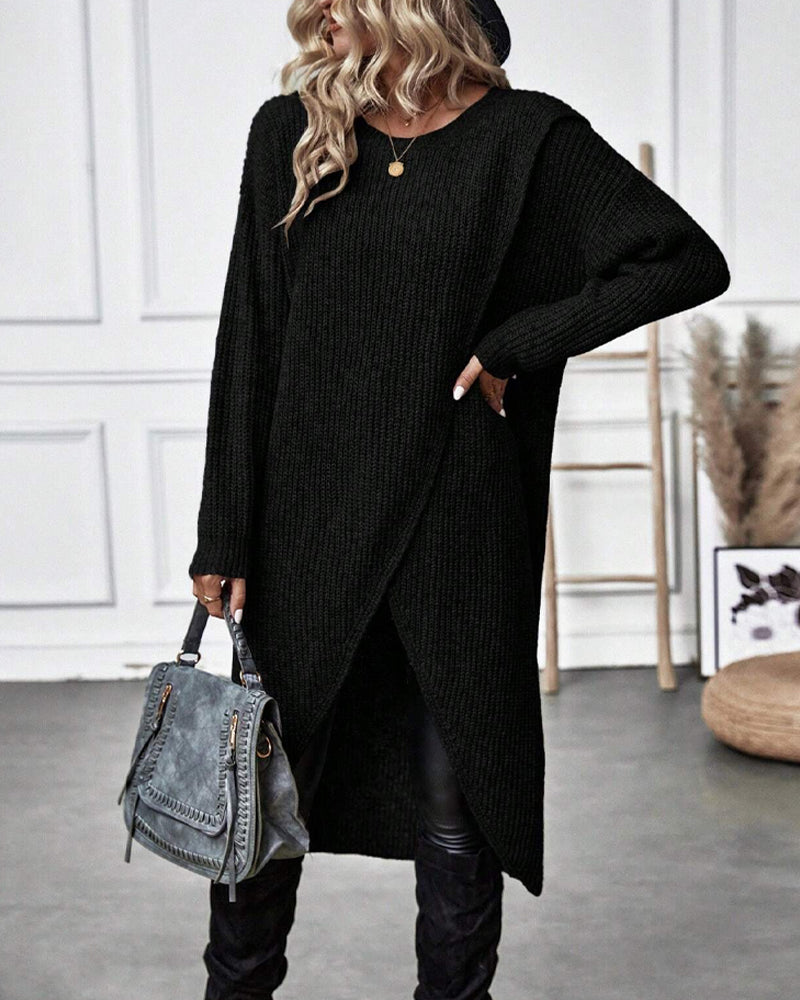 Winter Gebreide Sweater Jurk Vrouwen asymmetrische midi