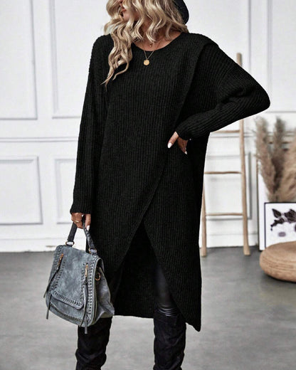 Winter Gebreide Sweater Jurk Vrouwen asymmetrische midi