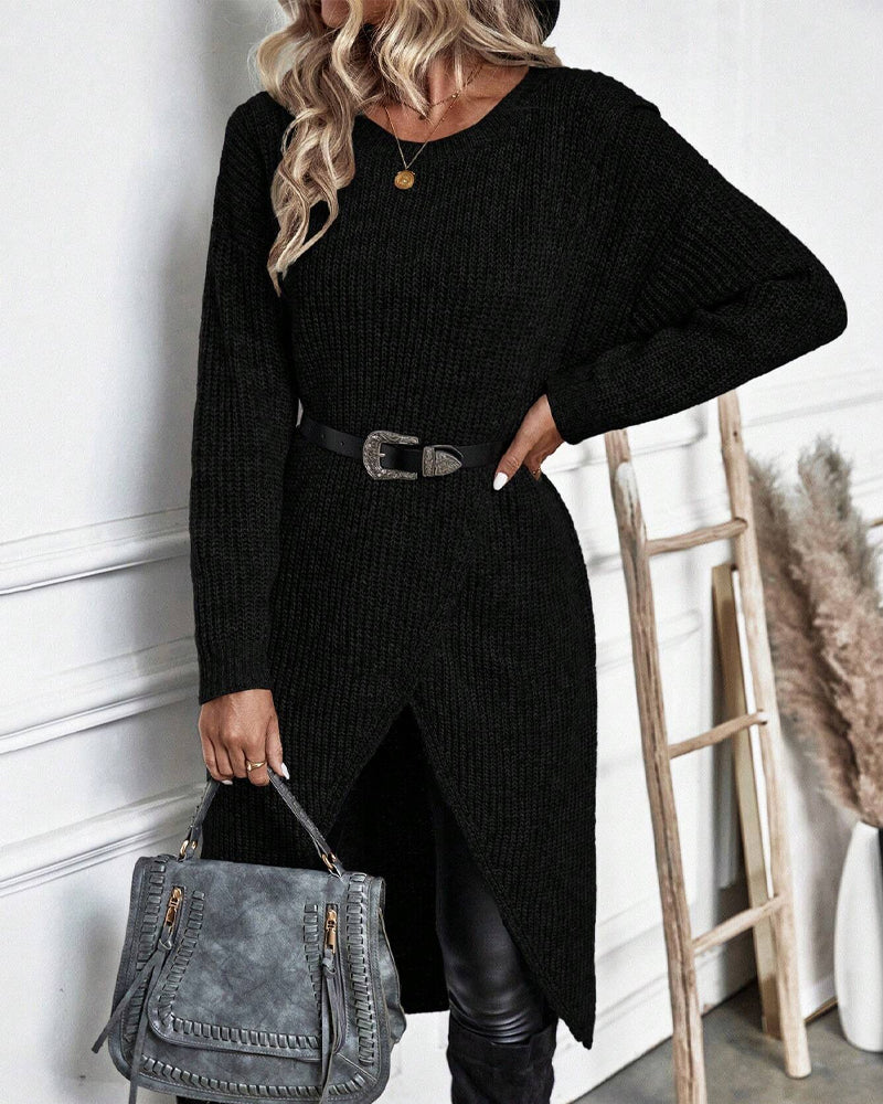Winter Gebreide Sweater Jurk Vrouwen asymmetrische midi