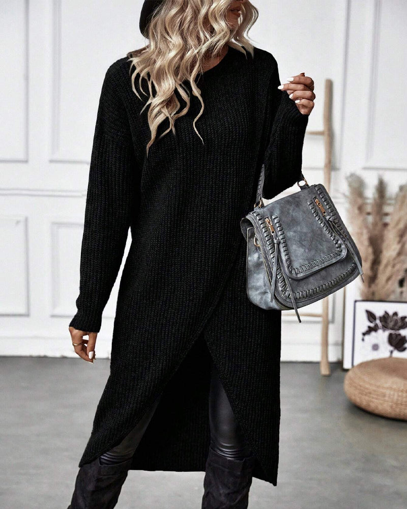Winter Gebreide Sweater Jurk Vrouwen asymmetrische midi