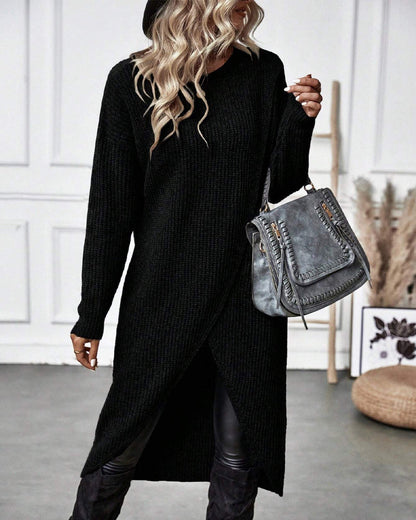 Winter Gebreide Sweater Jurk Vrouwen asymmetrische midi