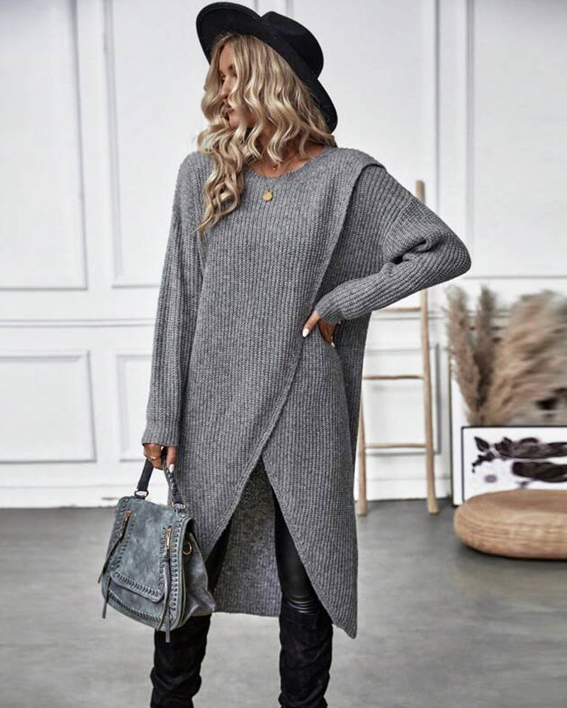 Winter Gebreide Sweater Jurk Vrouwen asymmetrische midi