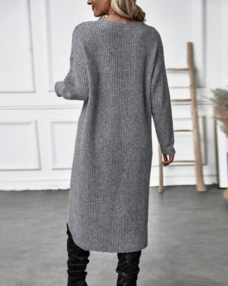 Winter Gebreide Sweater Jurk Vrouwen asymmetrische midi
