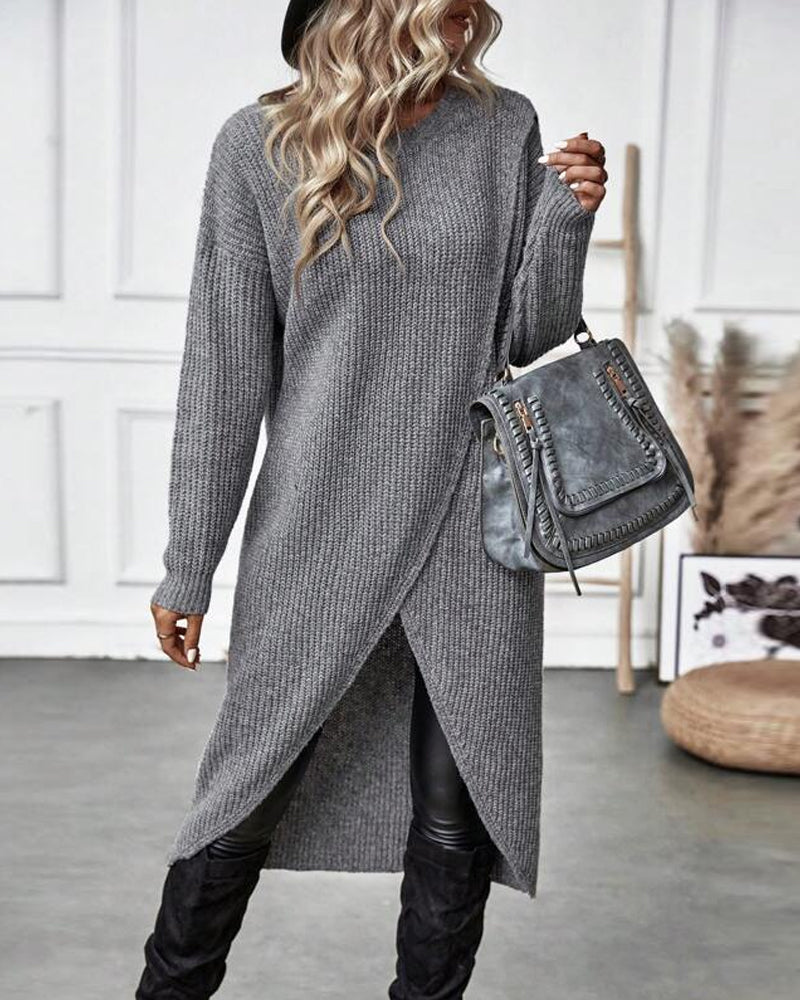 Winter Gebreide Sweater Jurk Vrouwen asymmetrische midi