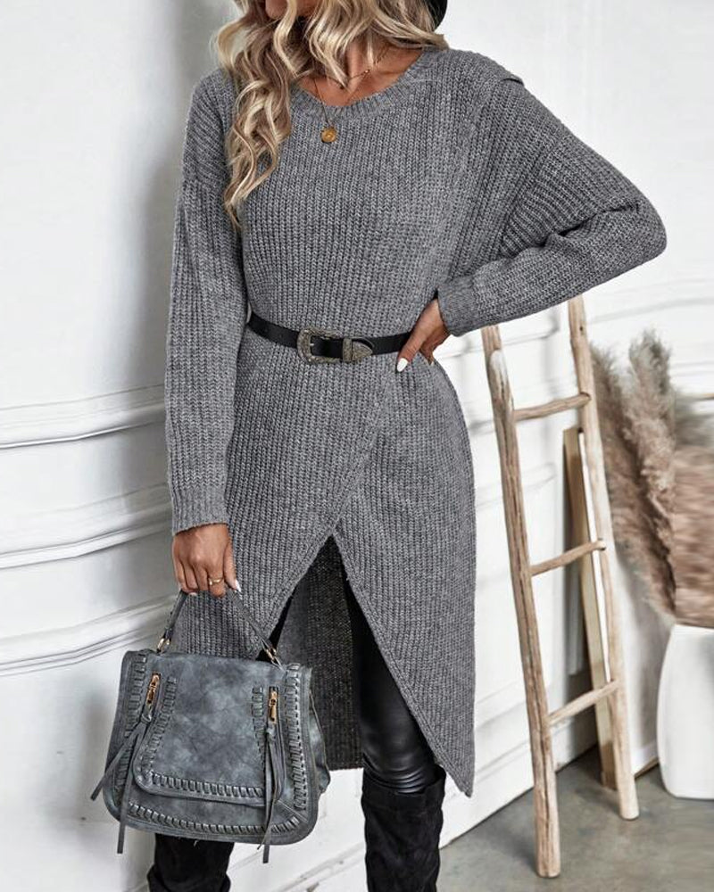 Winter Gebreide Sweater Jurk Vrouwen asymmetrische midi