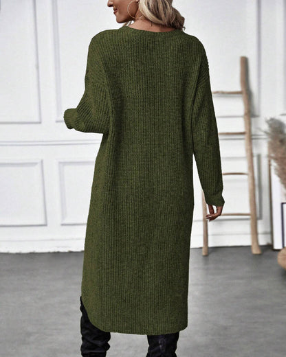 Winter Gebreide Sweater Jurk Vrouwen asymmetrische midi