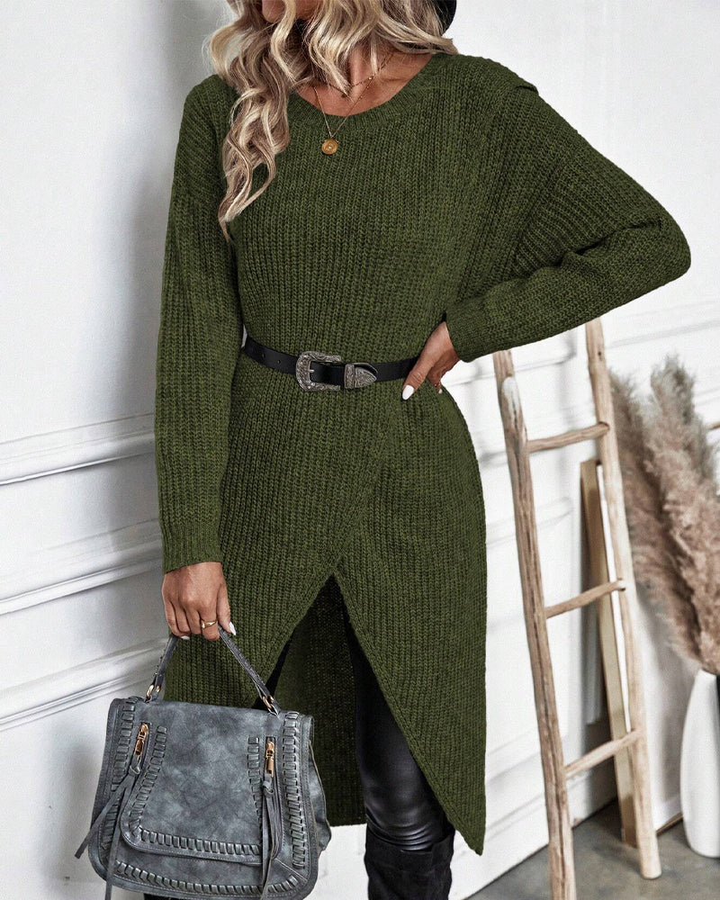 Winter Gebreide Sweater Jurk Vrouwen asymmetrische midi
