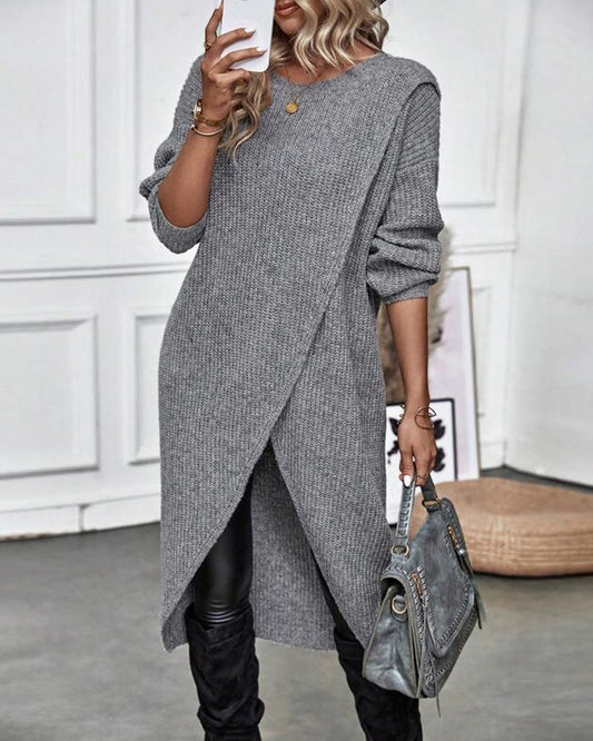 Winter Gebreide Sweater Jurk Vrouwen asymmetrische midi