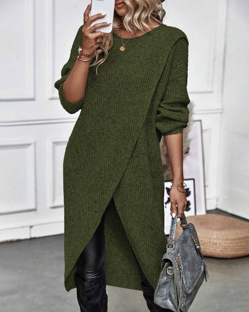 Winter Gebreide Sweater Jurk Vrouwen asymmetrische midi