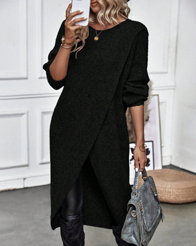 Winter Gebreide Sweater Jurk Vrouwen asymmetrische midi