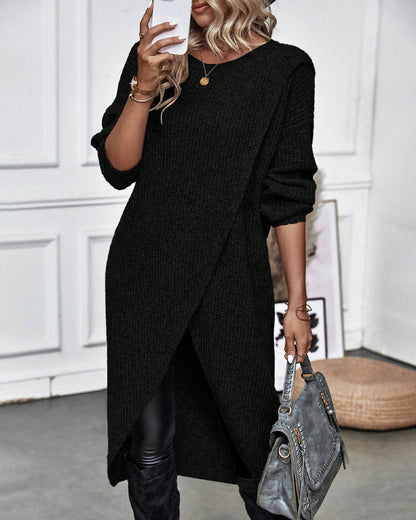 Winter Gebreide Sweater Jurk Vrouwen asymmetrische midi